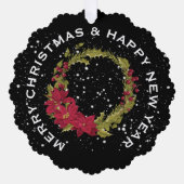 RODE POINSETTIA KERSTKRANS, GEPERSONALISEERD ORNAMENT KAART (Voorkant)