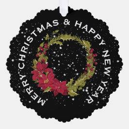 RODE POINSETTIA KERSTKRANS, GEPERSONALISEERD ORNAMENT KAART