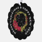 RODE POINSETTIA KERSTKRANS, GEPERSONALISEERD ORNAMENT KAART (Links)