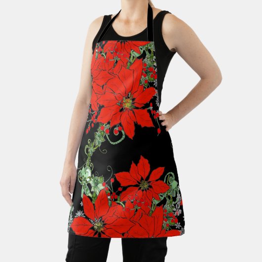 Rode Poinsettia Kerstmis All-Over Print Schort (Insitu)