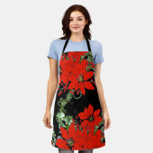 Rode Poinsettia Kerstmis All-Over Print Schort (Gedragen)