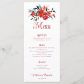 Rode Poinsettia Kerstmis Bloemen Bruiloft Diner Menu (Voorkant)