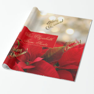 Rode Poinsettia Kerstmis Bloemen Faux Goud Script Cadeaupapier