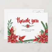 Rode Poinsettia Kerstmis Bruiloft Dank u Briefkaart (Voorkant / Achterkant)