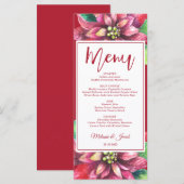 Rode Poinsettia Kerstmis Bruiloft Menu (Voorkant / Achterkant)