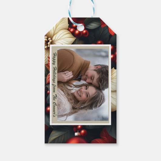 Rode Poinsettia Kerstmis Cadeaulabel (Voorkant)