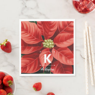 Rode Poinsettia Kerstmis gepersonaliseerd monogram Servet