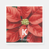 Rode Poinsettia Kerstmis gepersonaliseerd monogram Servet (Voorkant)