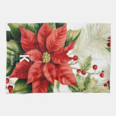 Rode Poinsettia Kerstmis gepersonaliseerd monogram Theedoek (Horizontaal)