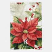 Rode Poinsettia Kerstmis gepersonaliseerd monogram Theedoek (Verticaal)