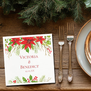 Rode Poinsettia Kerstmis Trouwdag Persoonlijk Servet