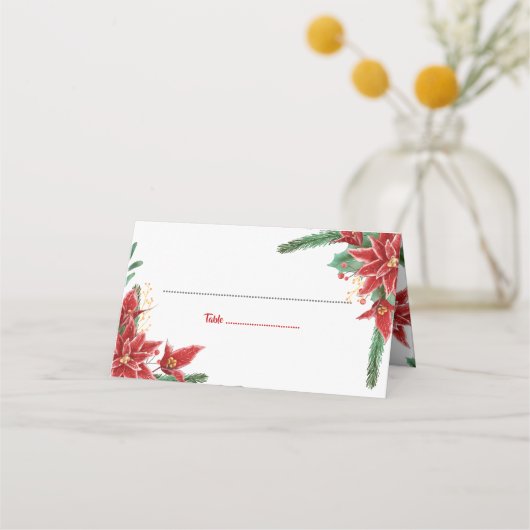 Rode Poinsettia Kerstmis | Wedding Place Card Plaatskaartje (Voorkant)