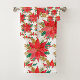 Rode poinsettia kerstpatroon bad handdoek