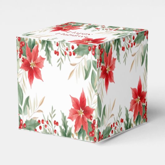 Rode Poinsettia Kerstvakantie Cadeaubox Bedankdoosjes (Voorkant Zijde)
