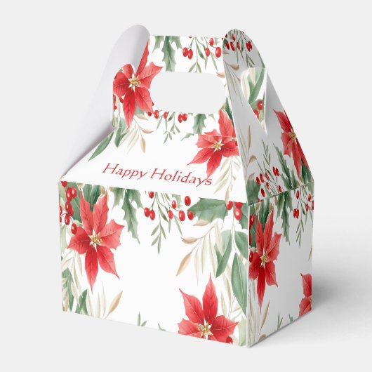 Rode Poinsettia Kerstvakantie Cadeaubox Bedankdoosjes (Voorkant Zijde)