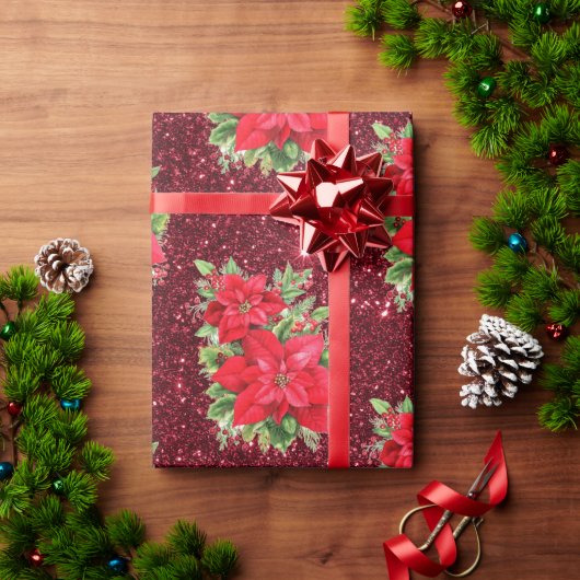 Rode Poinsettia Kerstvakantie Cadeaupapier (Feestdagen Geschenken)