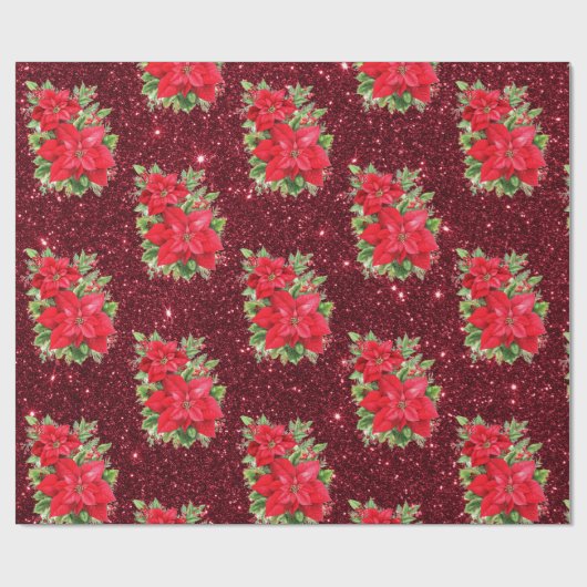 Rode Poinsettia Kerstvakantie Cadeaupapier (Vlak)