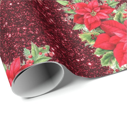 Rode Poinsettia Kerstvakantie Cadeaupapier (Rol Hoek)