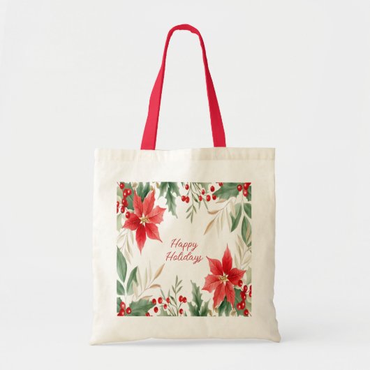 Rode Poinsettia Kerstvakantie Canvas tas (Voorkant)