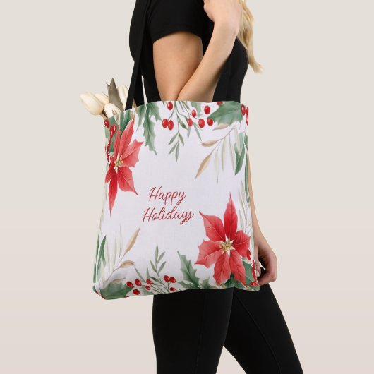 Rode Poinsettia Kerstvakantie Canvas tas (Dichtbij)