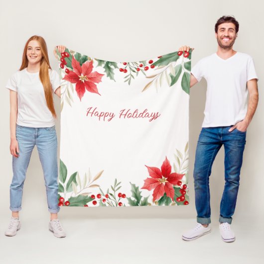 Rode Poinsettia Kerstvakantie Fleece Deken (In situ)