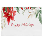 Rode Poinsettia Kerstvakantie Gift Bag Groot Cadeauzakje (Achterkant)