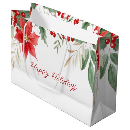 Rode Poinsettia Kerstvakantie Gift Bag Groot Cadeauzakje (Voorkant Gekanteld)