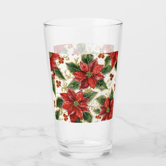 Rode Poinsettia Kerstvakantie Glas (Achterkant)