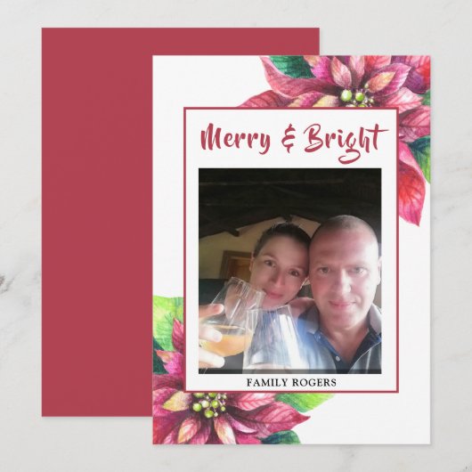 Rode Poinsettia Kerstvakantie Kaart (Voorkant / Achterkant)
