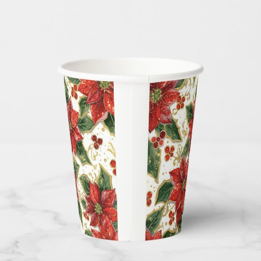 Rode Poinsettia Kerstvakantie Papieren Bekers (Rechts)