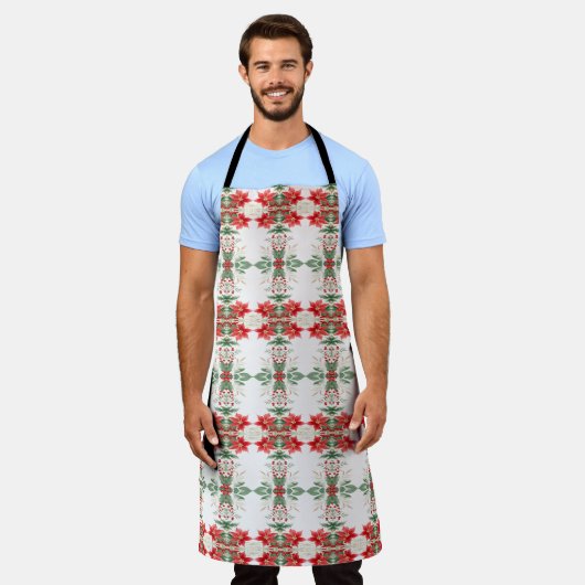 Rode Poinsettia Kerstvakantie Schort (Gedragen)