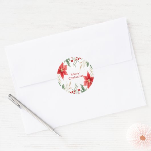 Rode Poinsettia Kerstvakantie Sticker (Envelop)