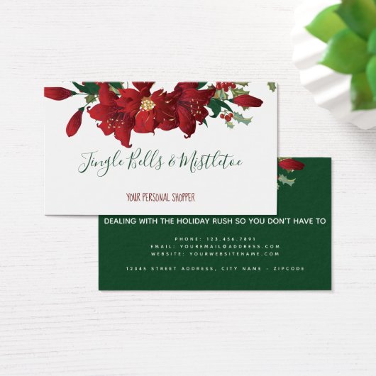 Rode Poinsettia Kerstvakantie Winkelbedrijf Visitekaartje (Bureau)
