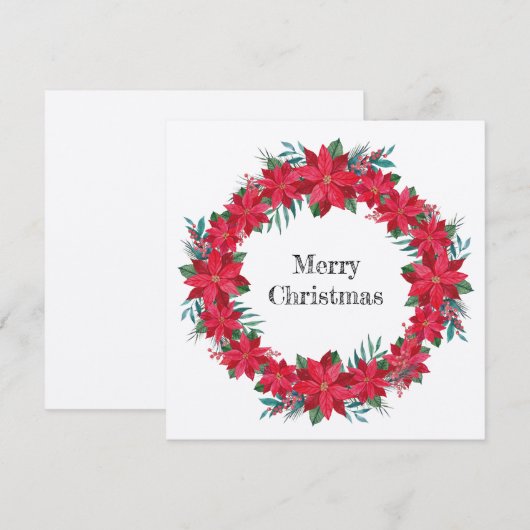 Rode Poinsettia-krans Feestdagenkaart (Voorkant / Achterkant)