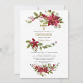 Rode Poinsettia Krans Gouden Kruis Bevestiging Kaart (Voorkant)