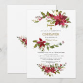 Rode Poinsettia Krans Gouden Kruis Bevestiging Kaart (Voorkant / Achterkant)