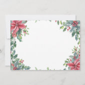 Rode Poinsettia krans Herten & Vogel Kerstavond Kaart (Achterkant)