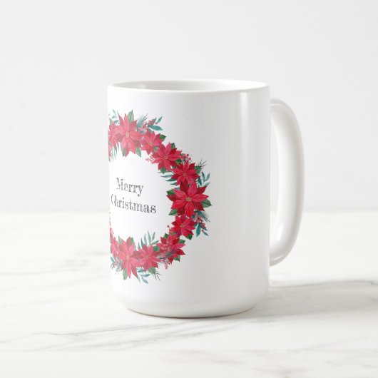 Rode Poinsettia-krans Koffiemok (Voorkant rechts)