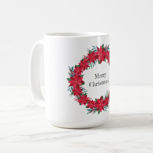 Rode Poinsettia-krans Koffiemok (Voorkant links)