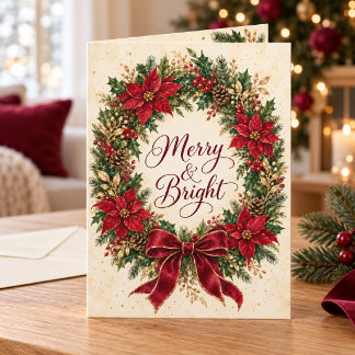 Rode Poinsettia Krans Merry & Bright Kaart