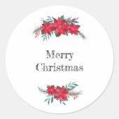 Rode Poinsettia-krans Ronde Sticker (Voorkant)