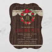 Rode Poinsettia Krans Rustiek Kerstfeest Kaart (Voorkant / Achterkant)