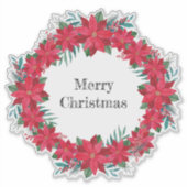 Rode Poinsettia-krans Sticker (Voorkant)