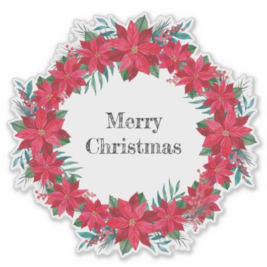 Rode Poinsettia-krans Sticker (Voorkant)