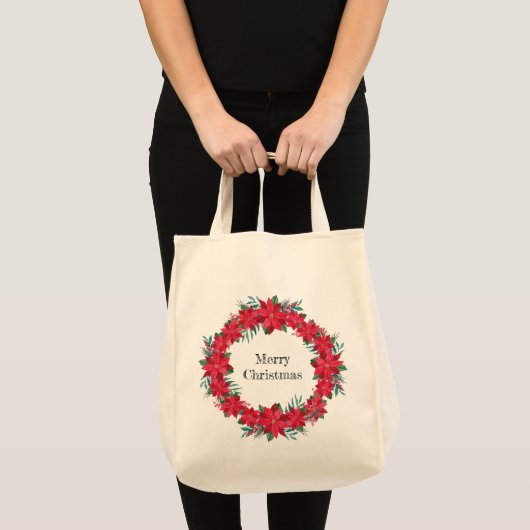 Rode Poinsettia-krans Tote Bag (Voorkant (product))