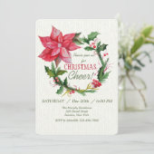 Rode Poinsettia Krans Uitnodiging (Staand voorkant)