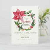 Rode Poinsettia Krans Uitnodiging (Staand voorkant)