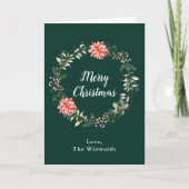 Rode Poinsettia krans Vrolijk Kerstfeest Feestdagen Kaart (Voorkant)
