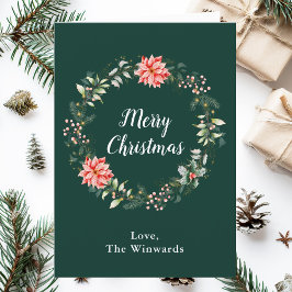 Rode Poinsettia krans Vrolijk Kerstfeest Feestdagen Kaart