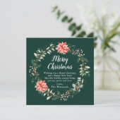 Rode Poinsettia krans Vrolijk Kerstfeest Feestdagenkaart (Staand voorkant)